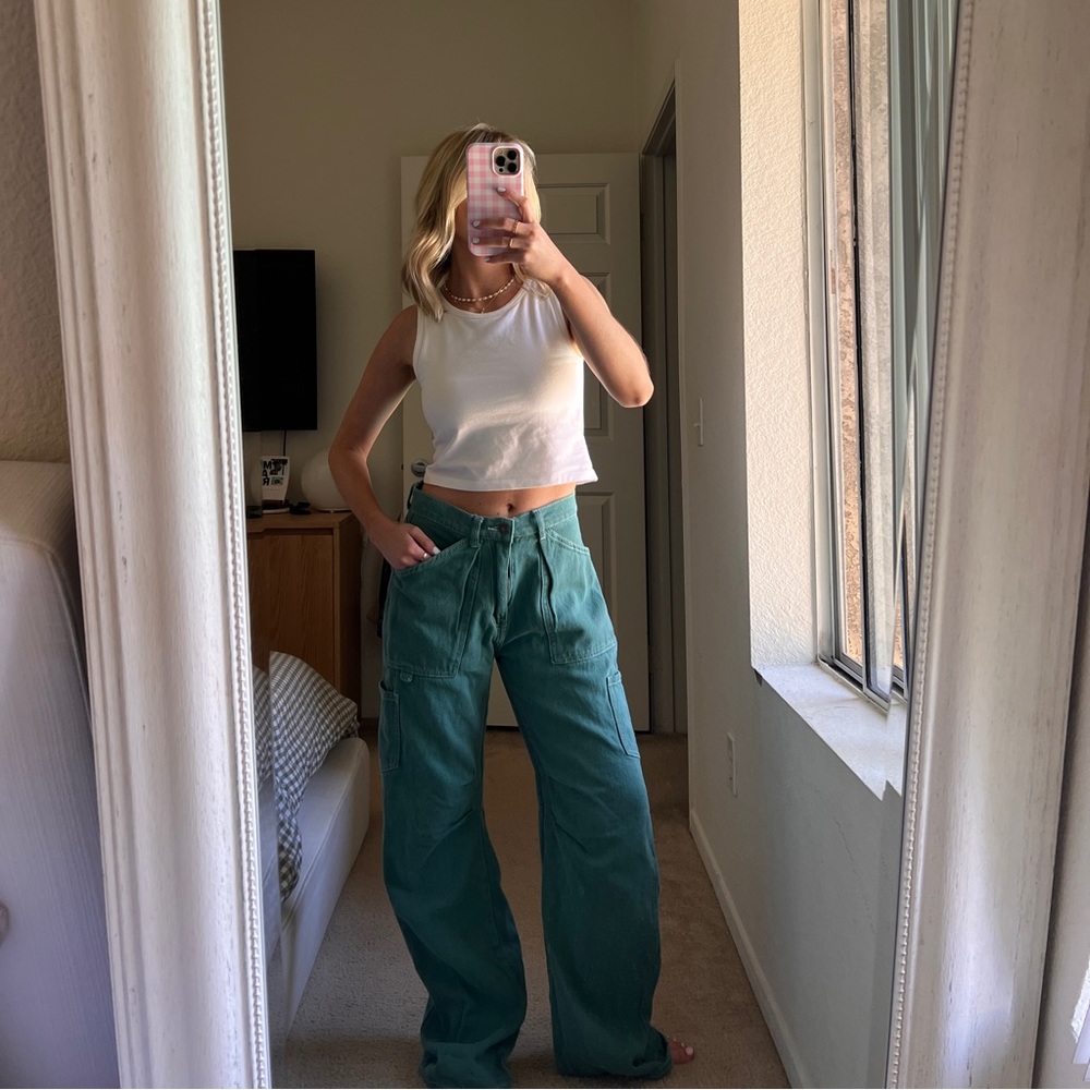 Lioness Teal Wide-Leg Cargo Pants